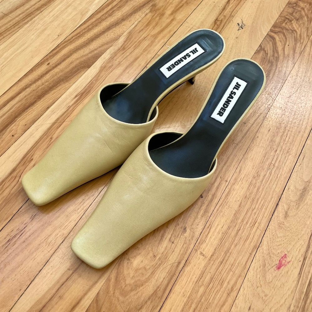 New Jil Sander Flax Calf Leather Heeled Mules - Size 39 (Fits like an 8.5-9 US)